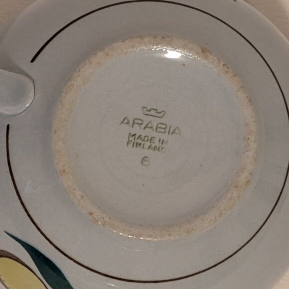Vintage Handpainted Arabia Finland Windflower Teacup and Saucer with Flaw - Picture 6 of 11